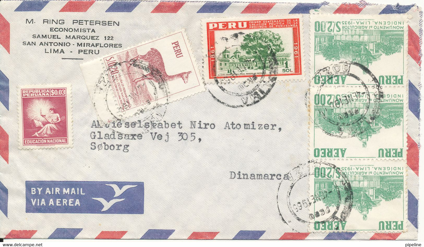 Peru Air Mail Cover Sent To Denmark 4-1-1965 Topic Stamps - Perú