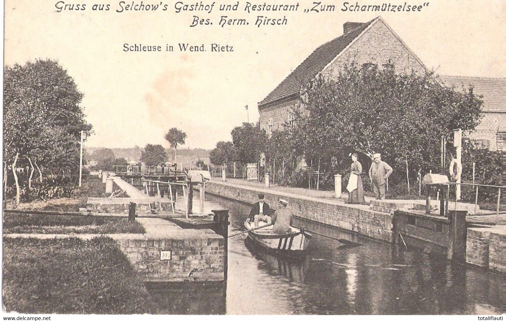 WENDISCH RIETZ Schleuse Ruderboot Brandenburg Gasthof Zum Scharmützelsee Belebt Gelaufen 11.6.1915 - Storkow