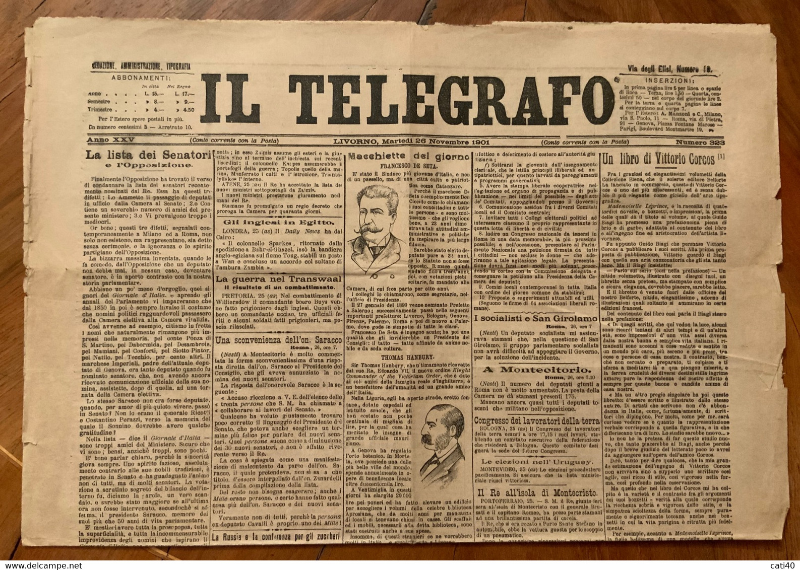 LIVORNO - IL TELEGRAFO Del 26/11/1901 - NOTIZIE REGIONALI E PUBBLICITA' D'EPOCA INTERESSANTE - Erstauflagen