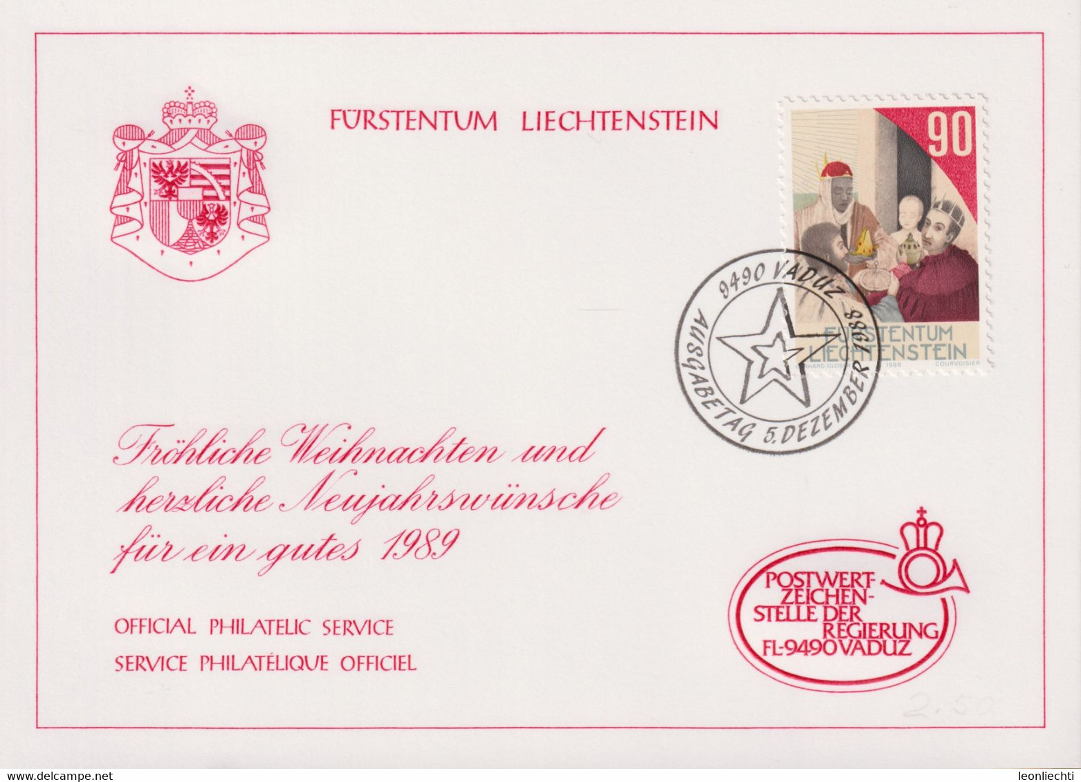 1989 Liechtenstein Offizielle Glückwunschkarte Nr. 22, Zum: LI 897, Mi: LI. 956 - Storia Postale