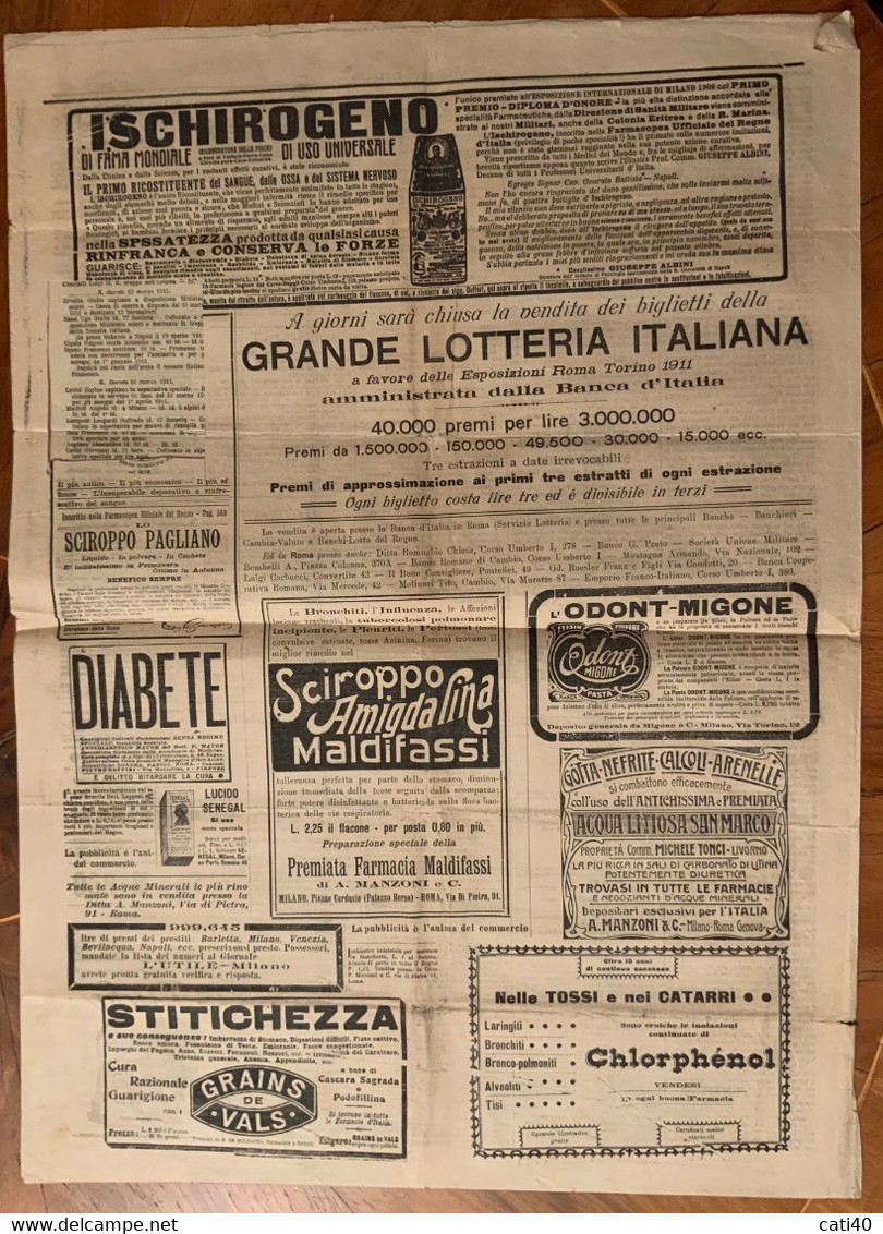 GIORNALE L'ESERCITO ITALIANO Del 23/4/1911 - NOTIZIE MILITARI  E PUBBLICITA' D'EPOCA INTERESSANTE - Erstauflagen