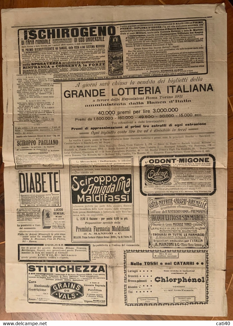 GIORNALE L'ESERCITO ITALIANO Del 23/4/1911 - NOTIZIE MILITARI  E PUBBLICITA' D'EPOCA INTERESSANTE - First Editions