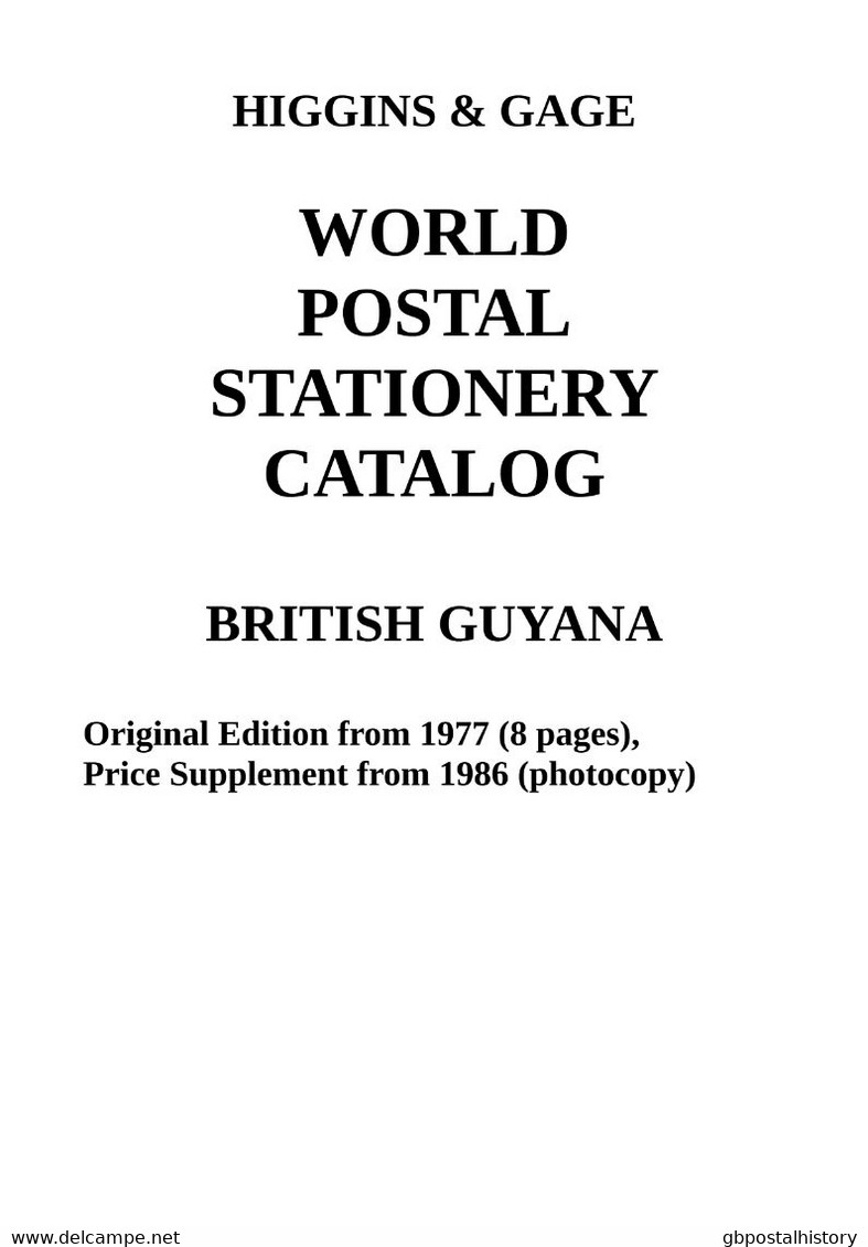 Higgins & Gage WORLD POSTAL STATIONERY CATALOG BRITISH GUYANA (PDF-File) - Sonstige & Ohne Zuordnung