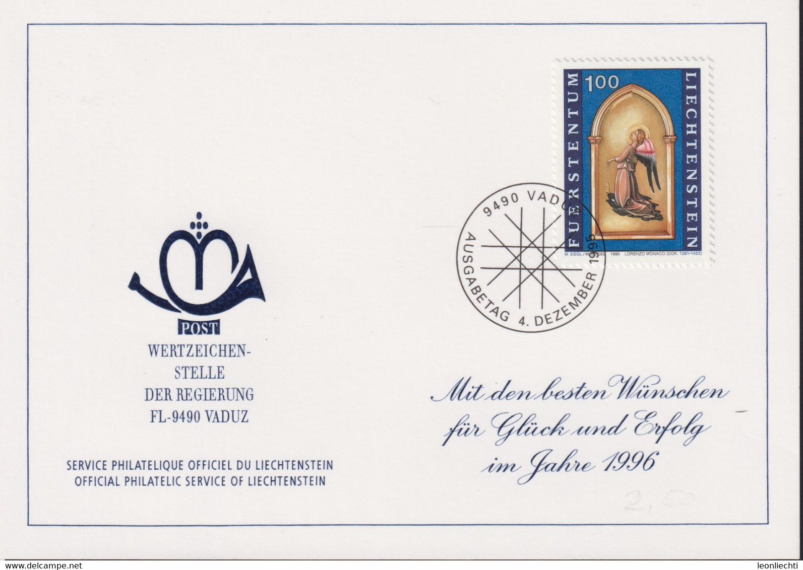 1996 Liechtenstein Offizielle Glückwunschkarte Nr. 30, Zum: LI 1064, Mi: LI. 1122 - Cartas & Documentos