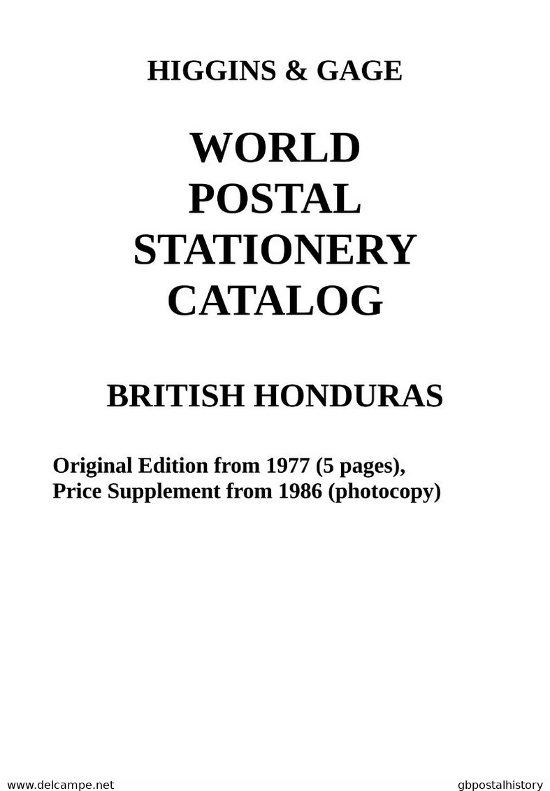 Higgins & Gage WORLD POSTAL STATIONERY CATALOG BRITISH HONDURAS (PDF-File) - Sonstige & Ohne Zuordnung