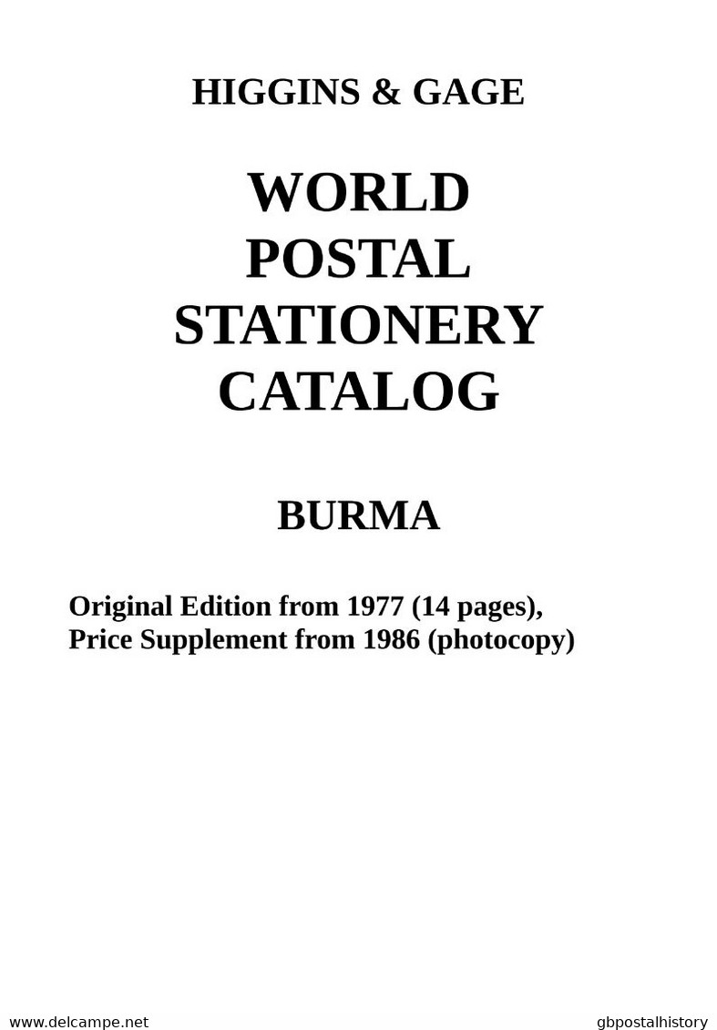 Higgins & Gage WORLD POSTAL STATIONERY CATALOG BURMA (PDF-File) - Altri & Non Classificati