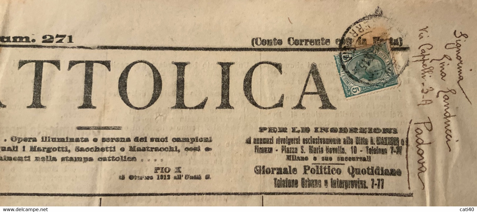 GIORNALE L'UNITA' CATTOLICA Del 16/11/1915 : COMUNICATO DEL GEN.CADORNA..RARE PUBBLICITA' D'EPOCA PER POSTA CON LEONI 5c - Premières éditions