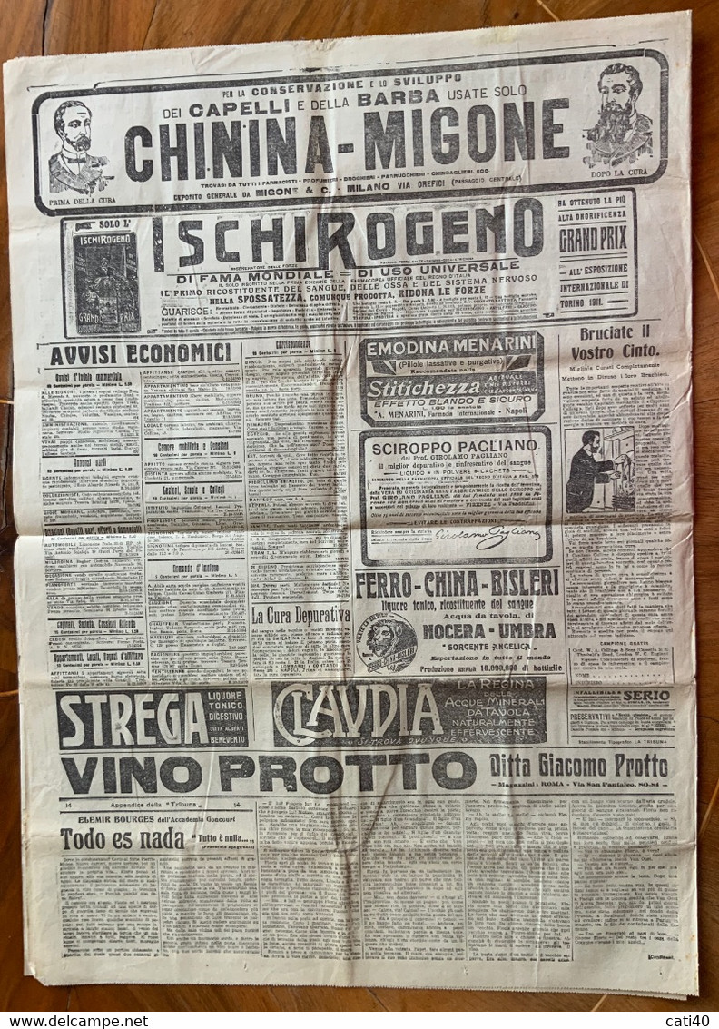 CAMPAGNA DI LIBIA - LA TRIBUNA Del 2/3/1914 : IL GEN. AMEGLIO DISTRUGGE IL CAMPO RIBELLE DI SCELEIDIMA...PUBBLICITA' ... - First Editions