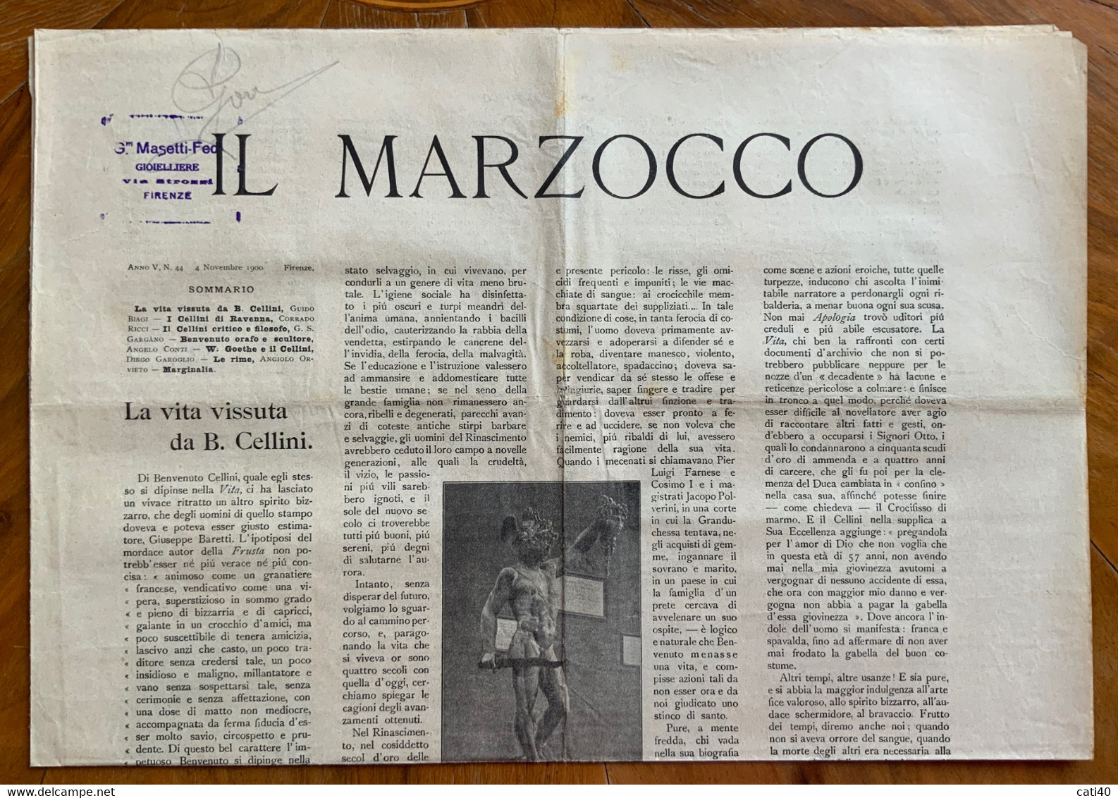 IL MARZOCCO Del 4/11/1900  - LA VITA VISSUTA DA BENVENUTO CELLINI  Numero A Lui Dedicato ... - Prime Edizioni