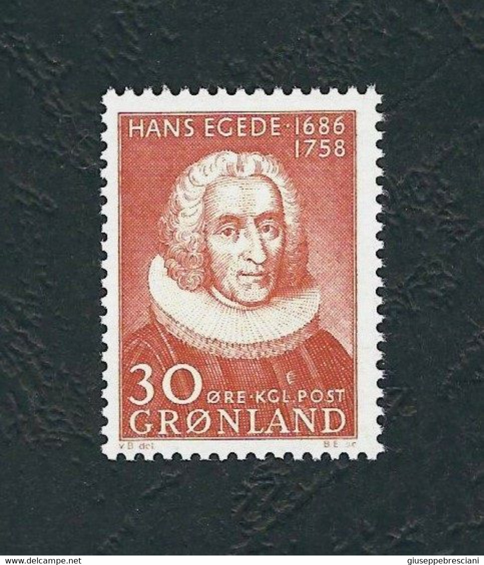GROENLANDIA 1958 - Bicentenario Della Morte Di H. Egede - 30 ö - MNH - Unificato 32 / Michel 42 - Unused Stamps