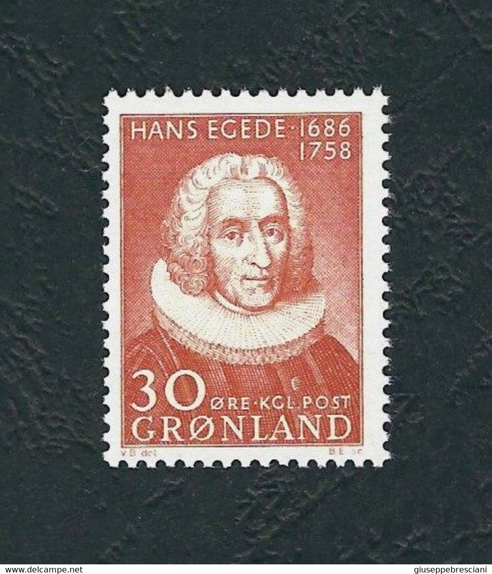 GROENLANDIA 1958 - Bicentenario Della Morte Di H. Egede - 30 ö - MNH - Unificato 32 / Michel 42 - Neufs