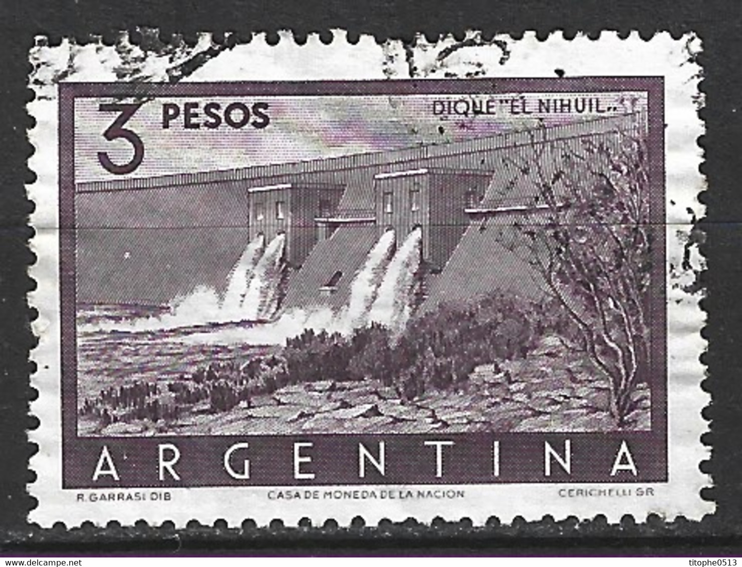ARGENTINE. N°548A Oblitéré De 1954-9. Barrage El Nihuil. - Agua