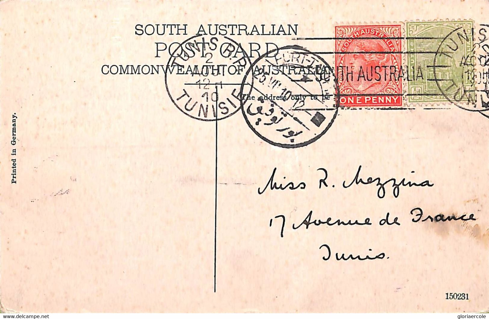 Ac6720  -   SOUTH AUSTRALIA  - Postal History - POSTCARD To TUNIS Via SUEZ !  1910 - Lettres & Documents