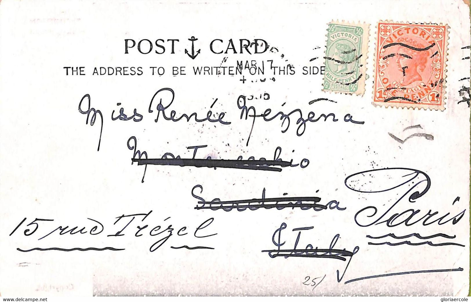 Ac6726 -  AUSTRALIA Victoria - Postal History - POSTCARD To ITALY Forwarded To FRANCE  1905 - Covers & Documents