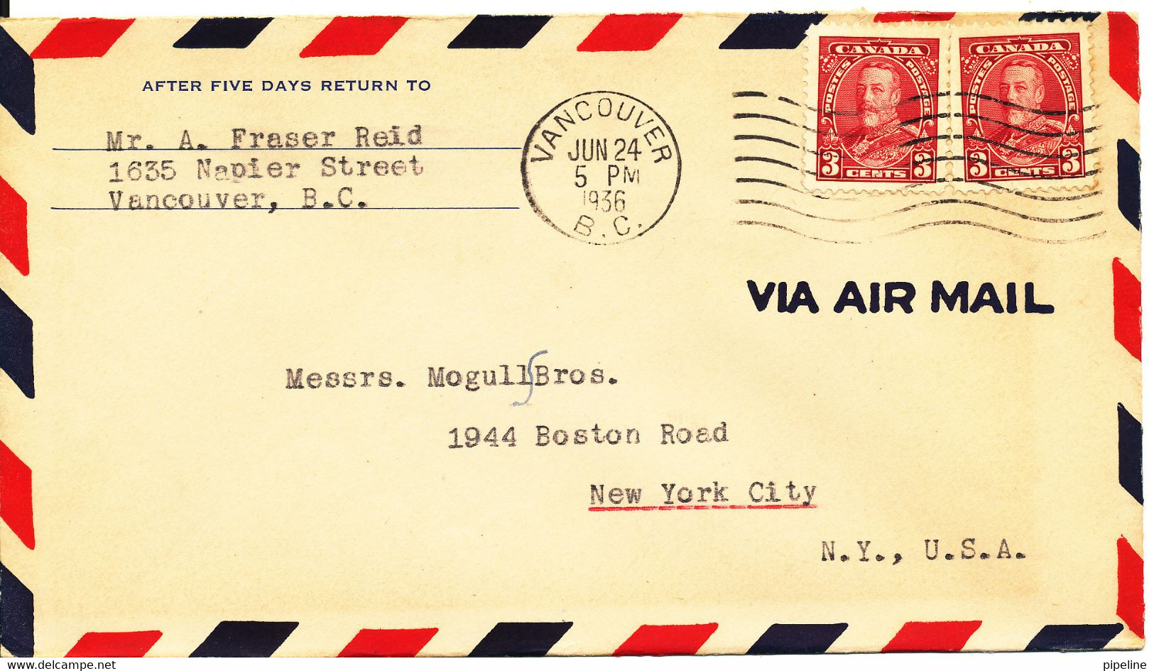 Canada Air Mail Cover Sent To USA Vancouver 24-6-1936 Very Nice Cover - Luftpost