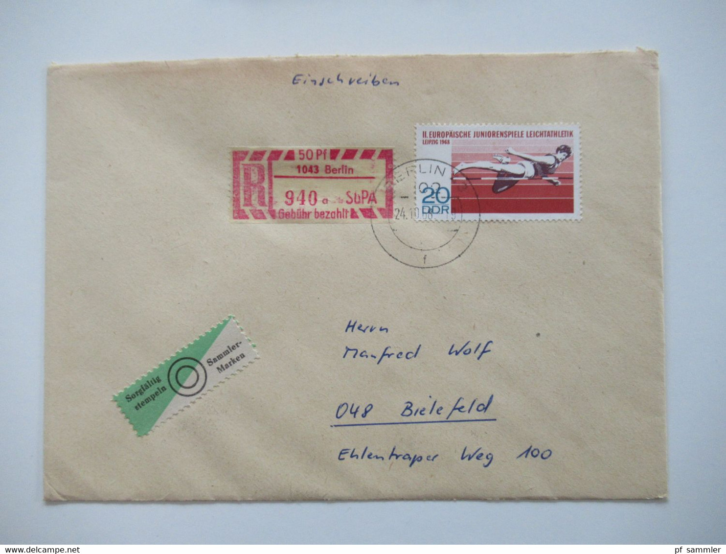 DDR 1968 Einschreiben / Reko Belege SbPA (Selbstbucher Postamt) Berlin Einschreibemarke Nr.2 Insgesamt 13 Belege - Cartas & Documentos