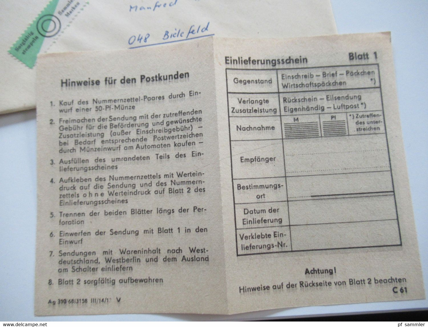 DDR 1968 Einschreiben / Reko Belege SbPA (Selbstbucher Postamt) Berlin Einschreibemarke Nr.2 insgesamt 13 Belege