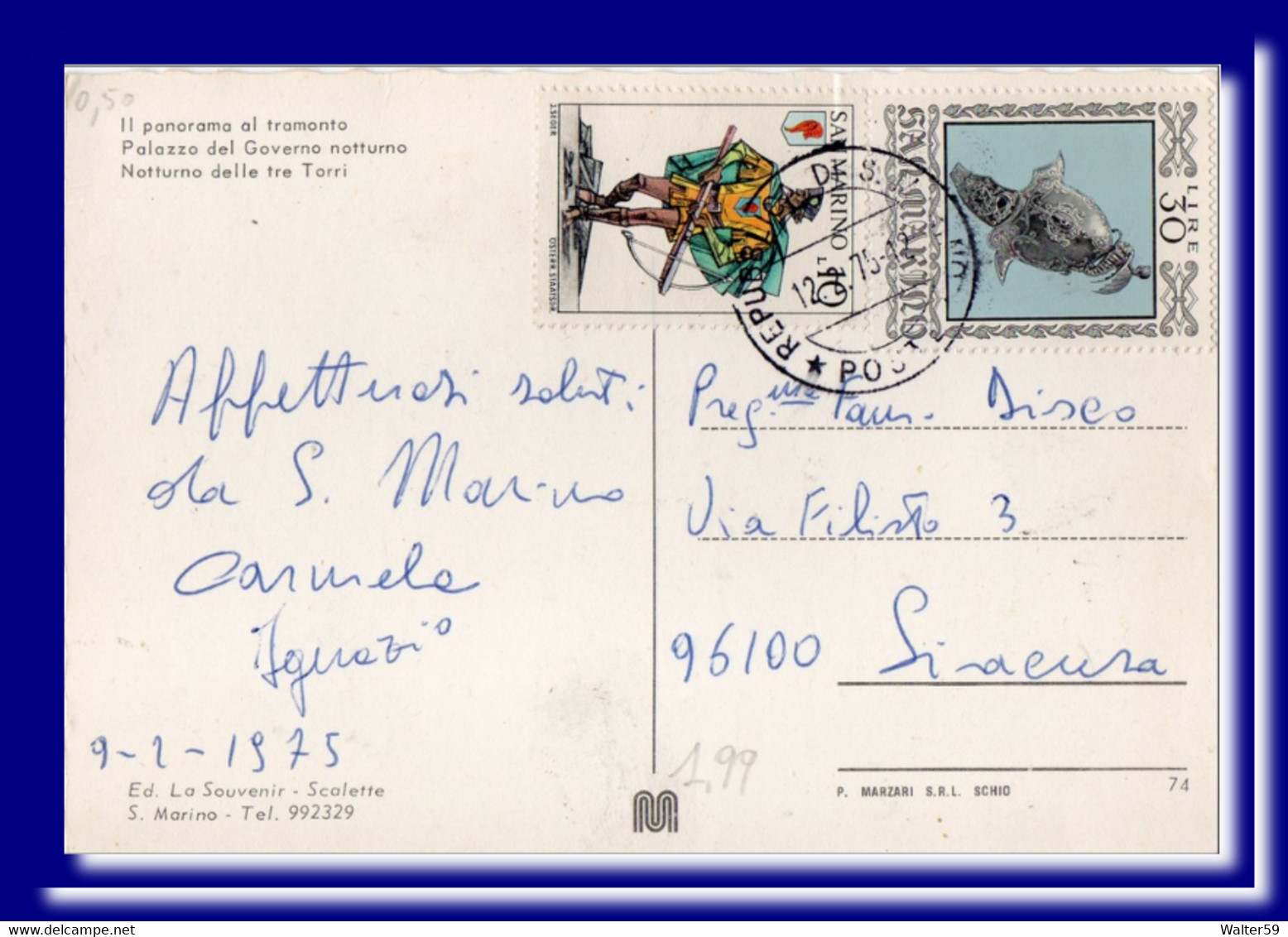1975 San Marino Saint Marin Postcard Multiview Sent To Italy Carte - Storia Postale