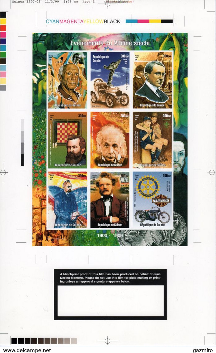 Guinea 1998, 20th Century, Picasso, Car, Chess, Marconi, Rotary, Scout, Einstein, Moto, Cromalin - Albert Einstein