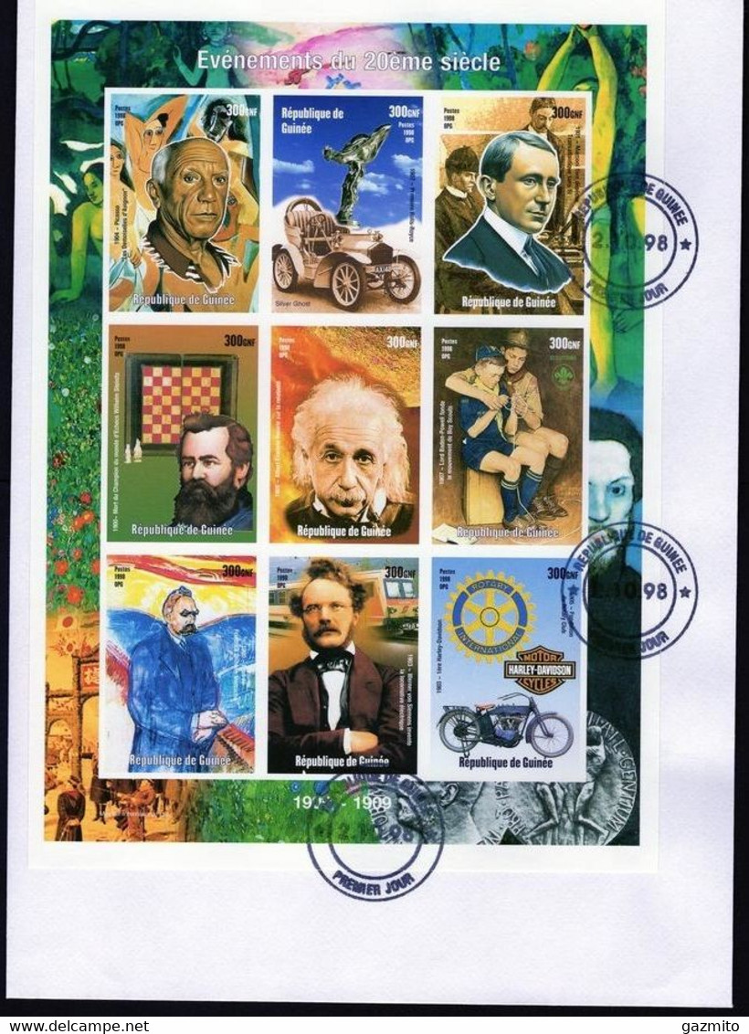 Guinea 1998, 20th Century, Picasso, Car, Chess, Marconi, Rotary, Scout, Einstein, Moto, BF IMPERF. In FDC - Albert Einstein