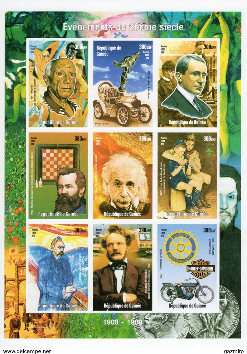 Guinea 1998, 20th Century, Picasso, Car, Chess, Marconi, Rotary, Scout, Einstein, Moto, BF IMPERF. - Albert Einstein