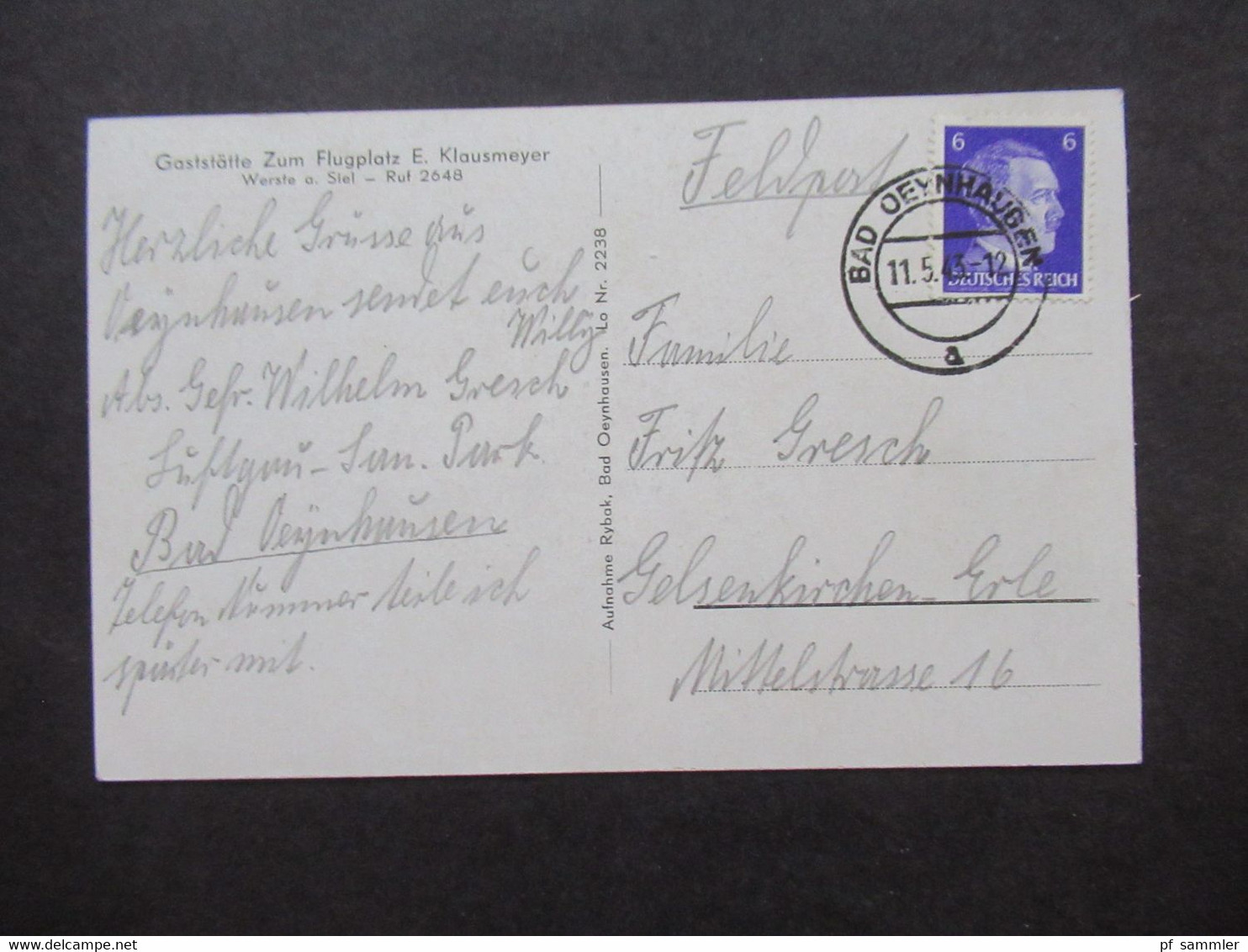 1943 Bad Oeynhausen Gaststätte Zum Flugplatz E. Klausmeyer Werste A. Siel Feldpostkarte Luftgau San. Park Bad Oeynhausen - Bad Oeynhausen