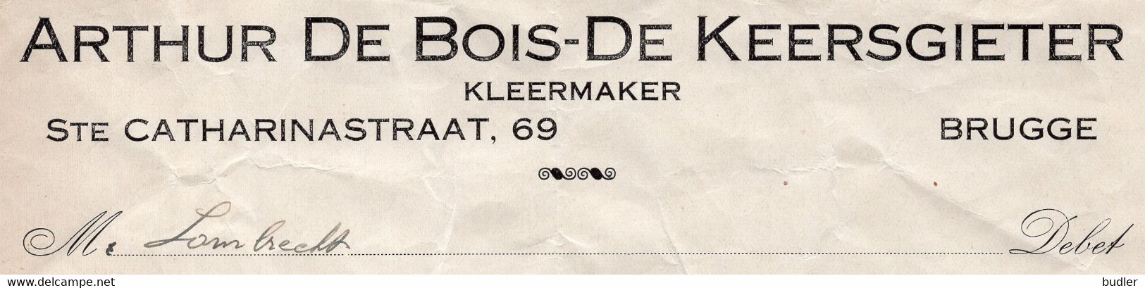 1930: Factuur Van ## Arthur De Bois-De Keersgieter, Kleermaker, Ste. Catharinestraat, 69, Brugge ## Aan ## Mr. Lambrecht - Kleidung & Textil