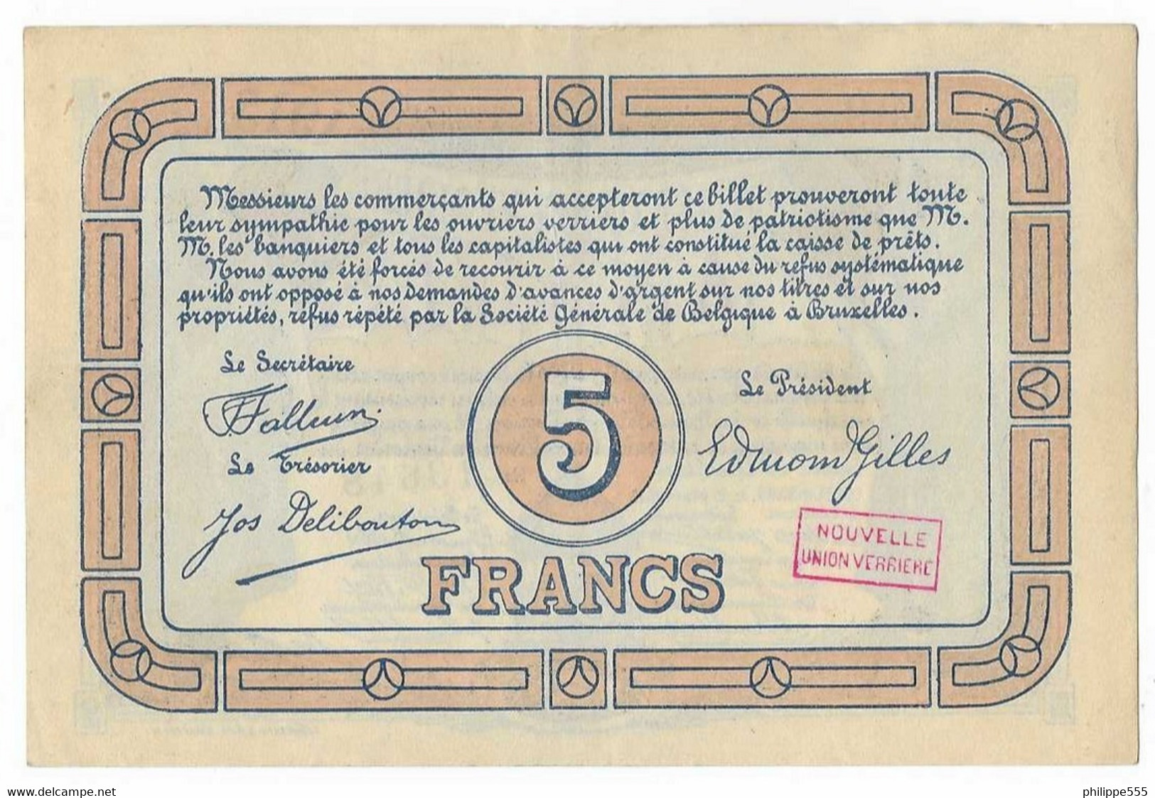 Noodgeld 5 Frank Lodelinsart - 5 Francos