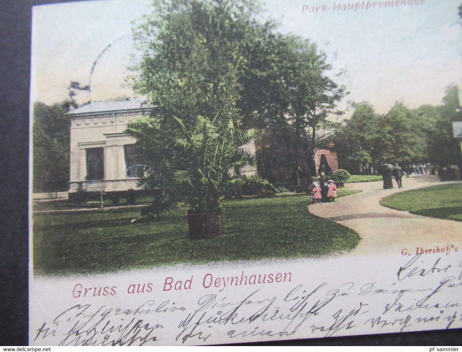 Deutsches Reich 1899 AK Gruss Aus Bad Oeynhausen Park Hauptpromenade Stempel Oeynhausen (Bad) Nach Gräfrath - Bad Oeynhausen