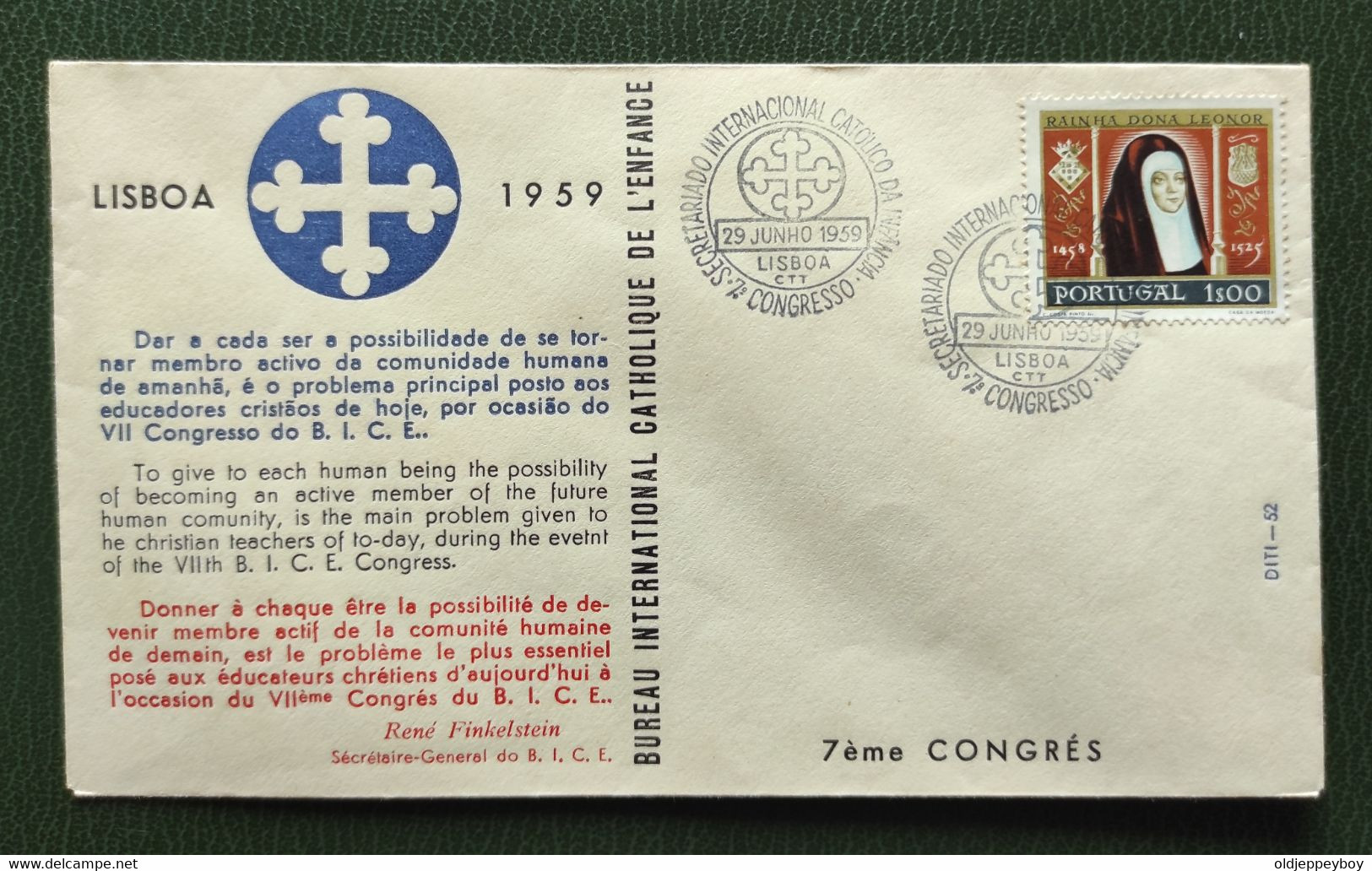 LISBOA 1959 PORTUGAL  BUREAU INTERNATIONAL CATHOLIQUE DE L'ENFANCE - Otros & Sin Clasificación