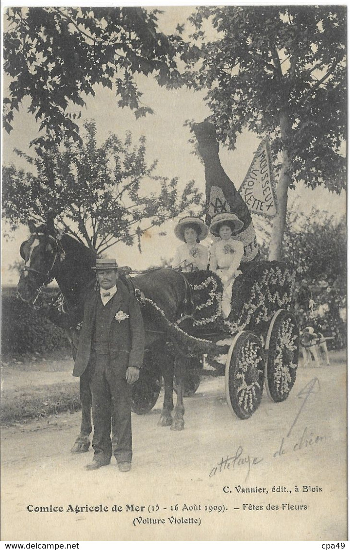 41  MER   COMICE  AGRICOLE  DE  MER  (  15 -  16  AOUT   1909 )  FETES DES FLEURS   ( Attelage De Chien ) - Mer