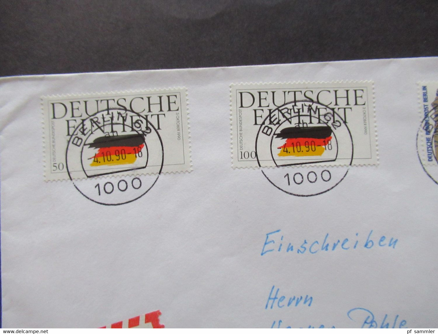 4.10.1990 Berlin (West) Freimarken Sehenswürdigkeiten Nr.835 MiF Mit Deutsche Einheit Einschreiben Berlin 61 Ortsbrief - Lettres & Documents
