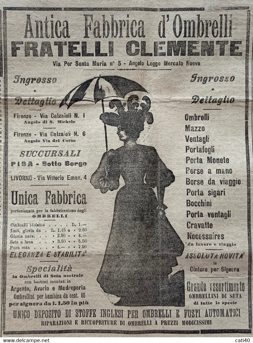 GIORNALE - LA NAZIONE Del 11.12 MAGGIO 1903 - I SOVRANI A FIRENZE - EDIZIONE SPECIALE CON RARA PUBBLICITA' D'EPOCA - Prime Edizioni