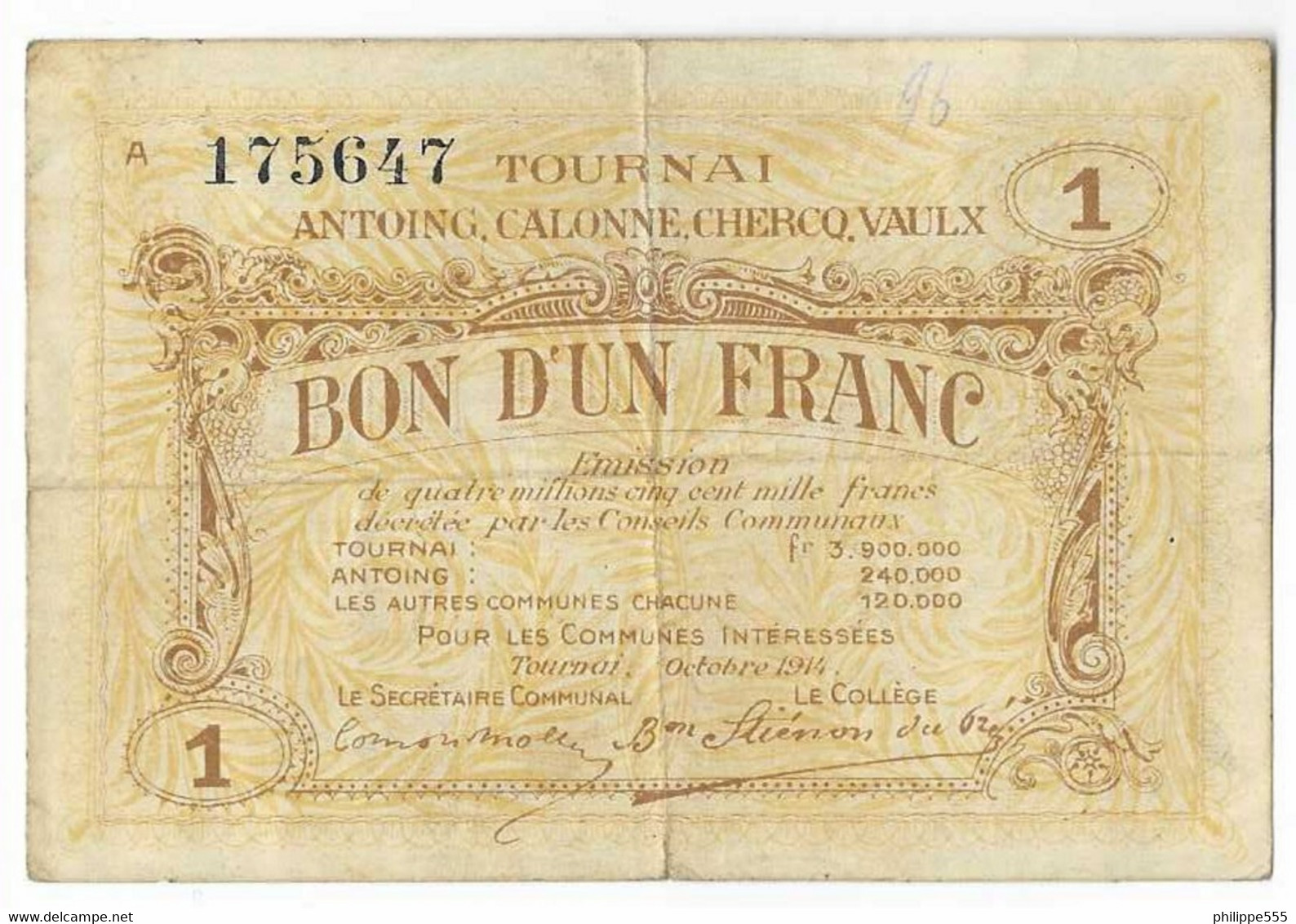 Noodgeld 1 Franc Tournai - 1-2 Francs