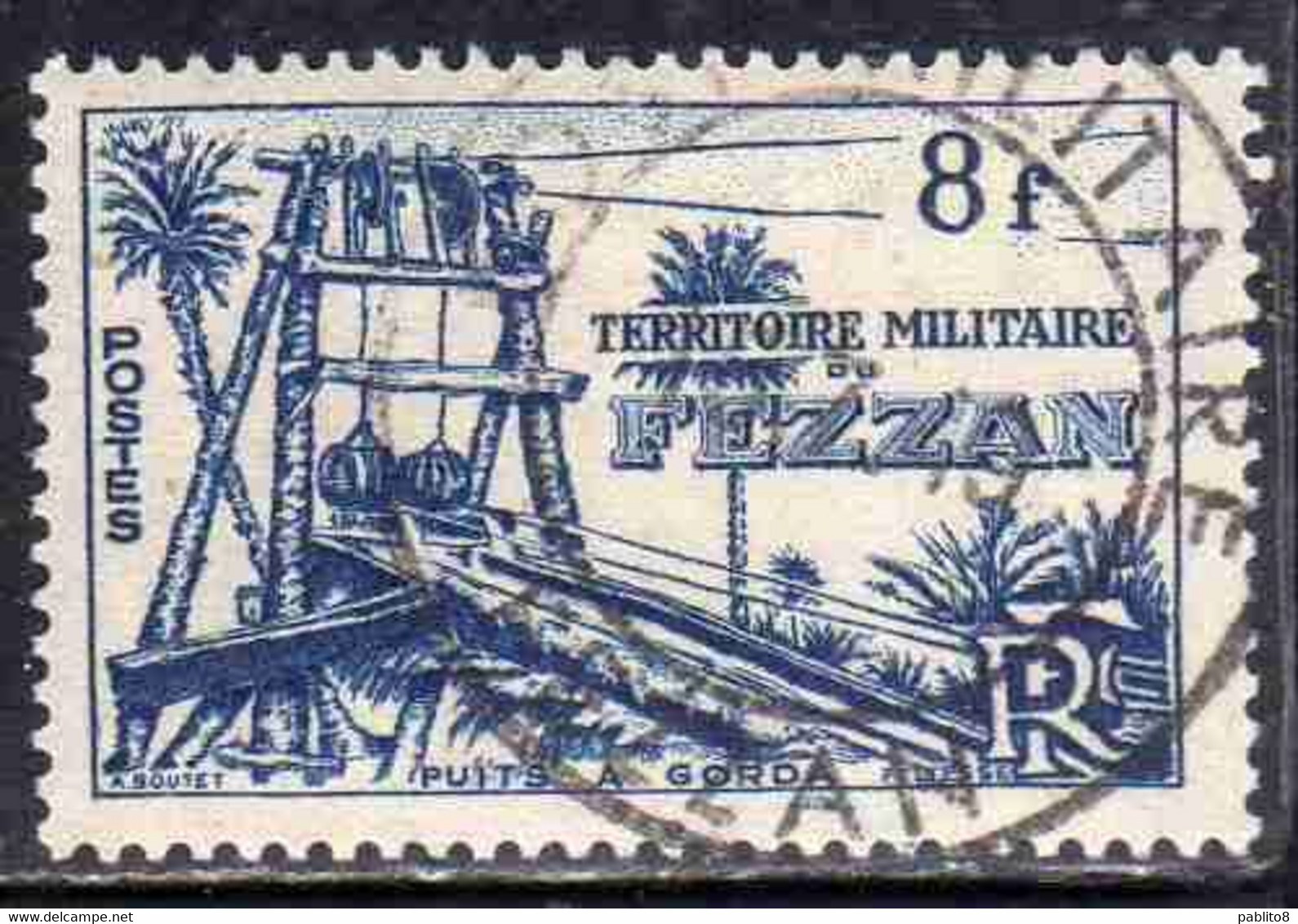 FEZZAN 1949 TERRITORIO MILITARE MILITAIRE POZZI DI GORDA 8f USATO USED OBLITERE' - Unused Stamps