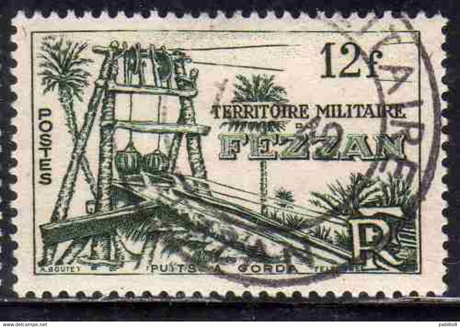FEZZAN 1949 TERRITORIO MILITARE MILITAIRE POZZI DI GORDA 12f USATO USED OBLITERE' - Unused Stamps
