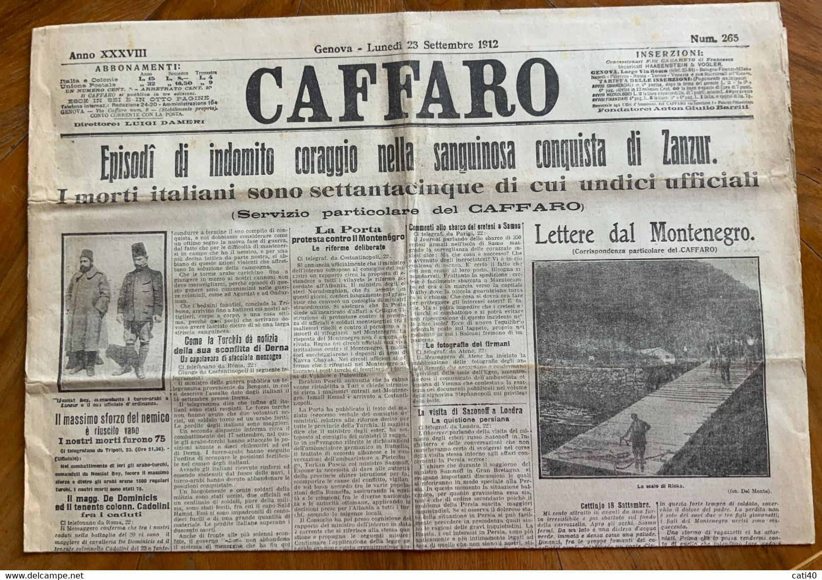 GUERRA ITALO-TURCA - GIORNALE CAFFARO INDOMITO CORAGGIO NELLA  SANGUINOSA CONQUISTA DI ZANZUR .. CON RARE PUBBLICITA' - First Editions