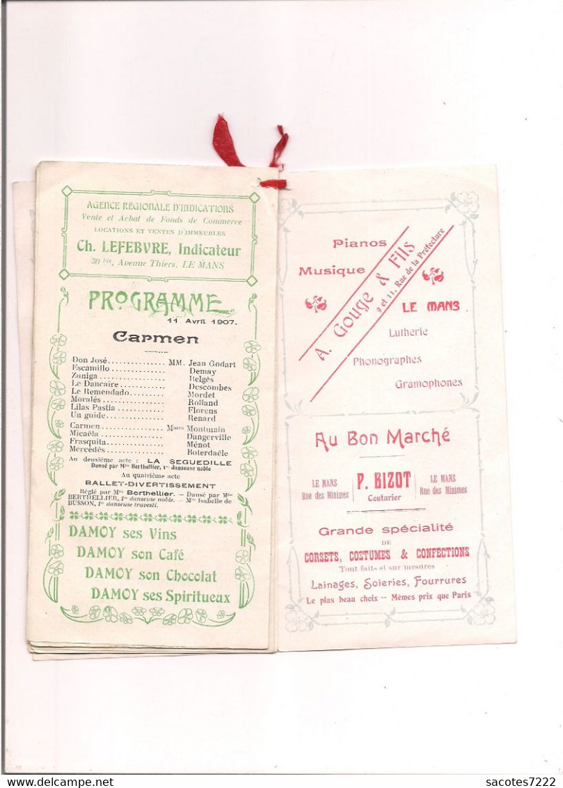 PROGRAMME  THEATRE -  Edition du Mans - Roberteau-Baudry Editeur Angers -  PUBLICITE MAGASINS DU MANS -Piano Dentiste...