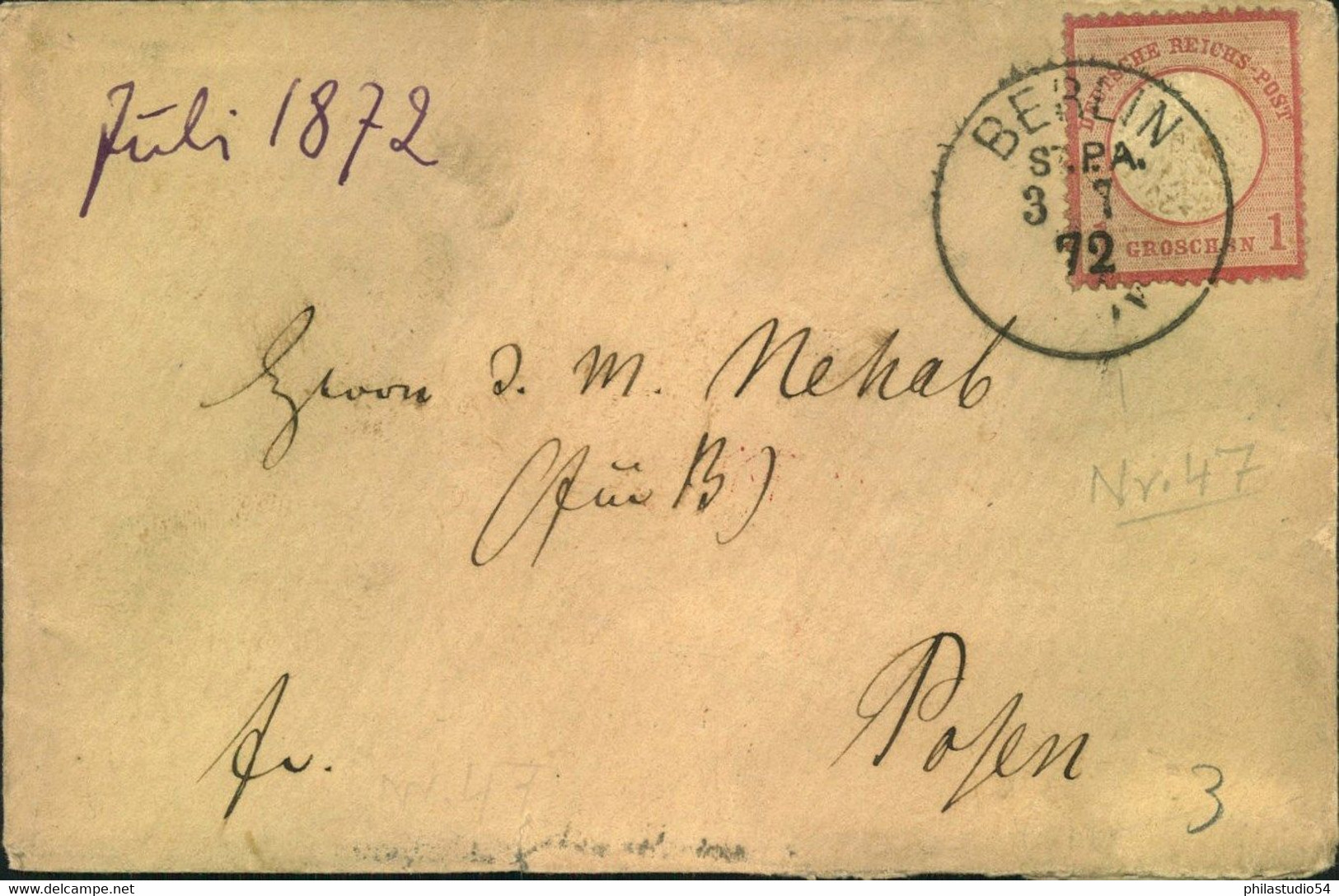 1873, Kleiner Brustschildbrief "BERLIN ST.P.A:" - Frankeermachines (EMA)