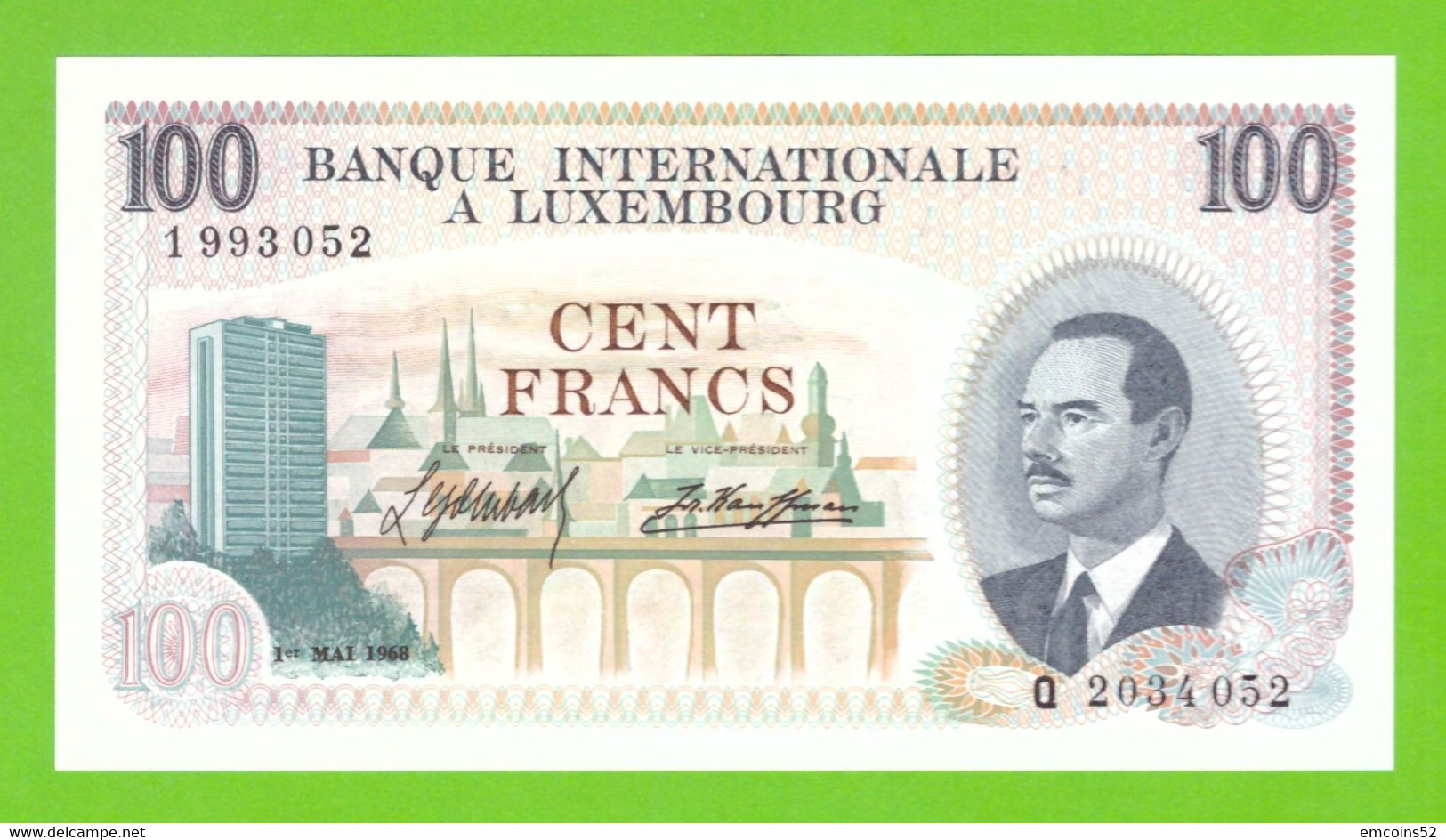 LUXEMBOURG 100 FRANCS 1968  P-14 UNC - Luxemburg