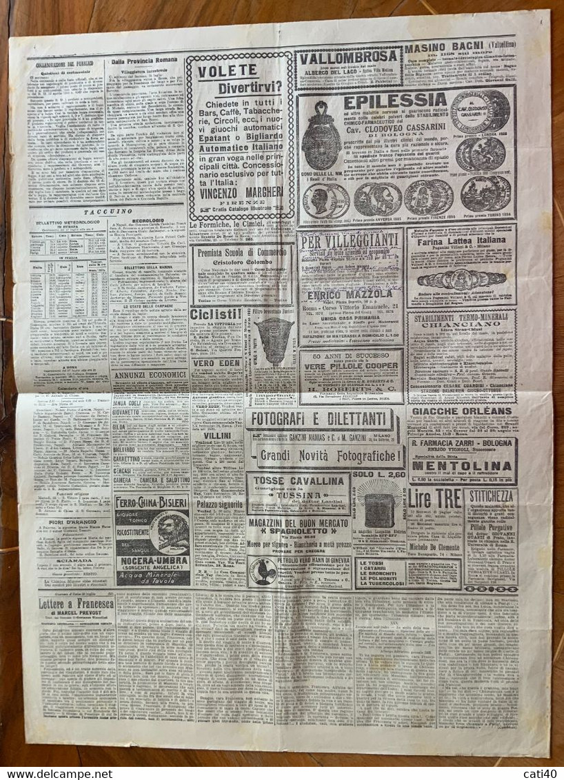 IL GIORNALE D'ITALIA Del 26/7/1903 ..LE VARIE TENDENZE PER IL PROSSIMO  CONCLAVE.. RARE PUBBLICITA' D'EPOCA - First Editions