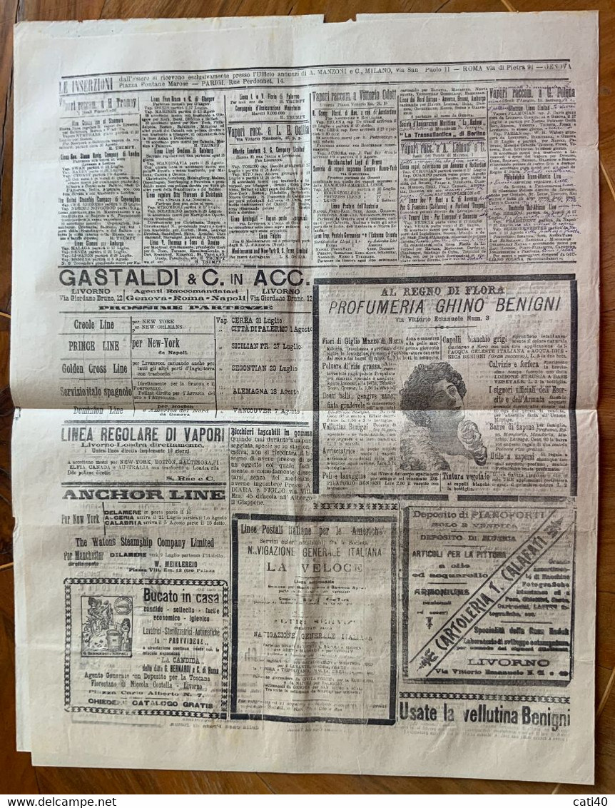 GIORNALE GAZZETTA LIVORNESE Del 16-17/7/19087  IL GRAVE STATO DEL PAPA  ....CON RARE INSERZIONI PUBBLICITARIE - Prime Edizioni