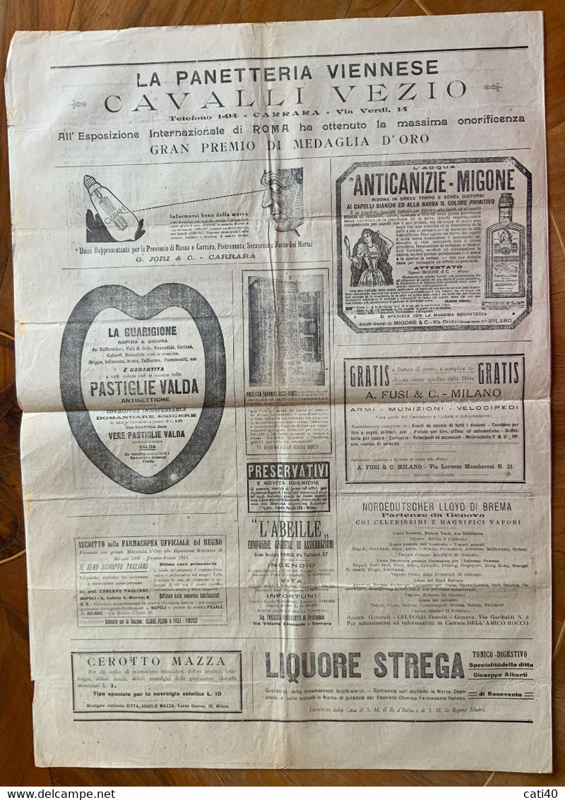 CARRARA - IL GIORNALE APUANO Del 20/1/1912 CRONACHE LOCALI   ....CON RARE INSERZIONI PUBBLICITARIE -INVIATO POER POSTA - First Editions