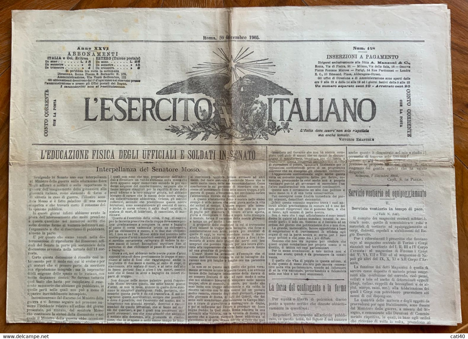 Giornale L'ESERCITO ITALIANO  CRONACHE MILITARI . E RARE INSERZIONI PUBBLICITARIE ... - First Editions