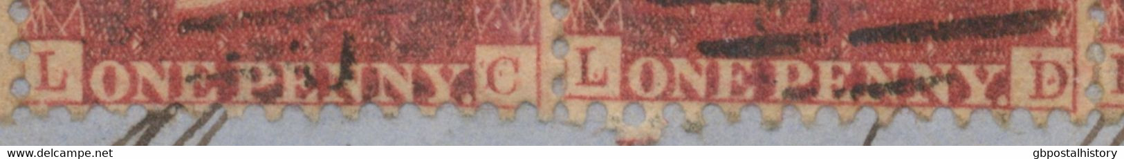 GB 1860 QV 1d Stars (strip Of Four: LB-LE, VARIETIES: Red Dots In Lettering Of LC-LD, R!) Tied By Duplex LIVERPOOL / 466 - Brieven En Documenten