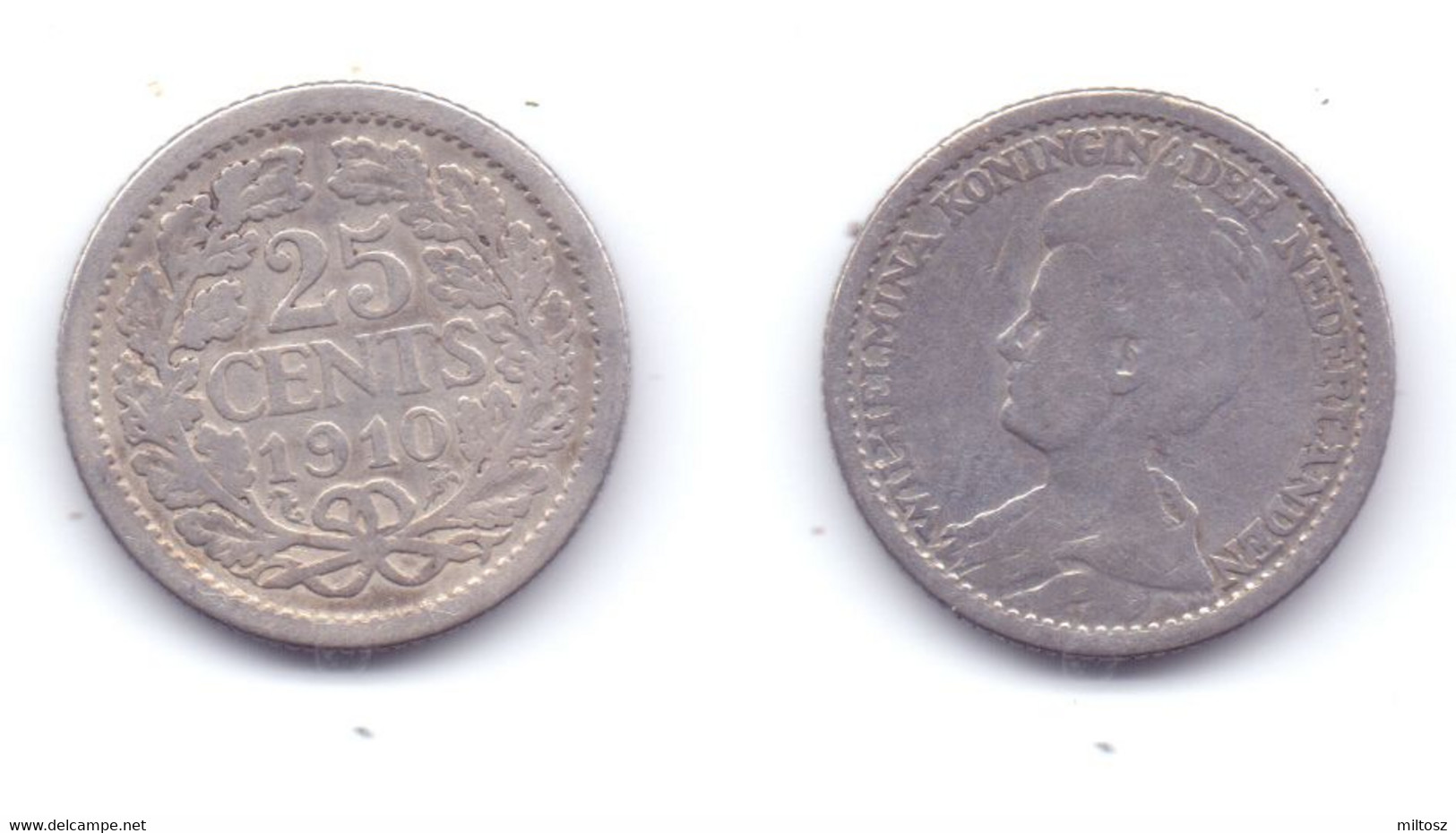 Netherlands 25 Cents 1910 - 25 Centavos