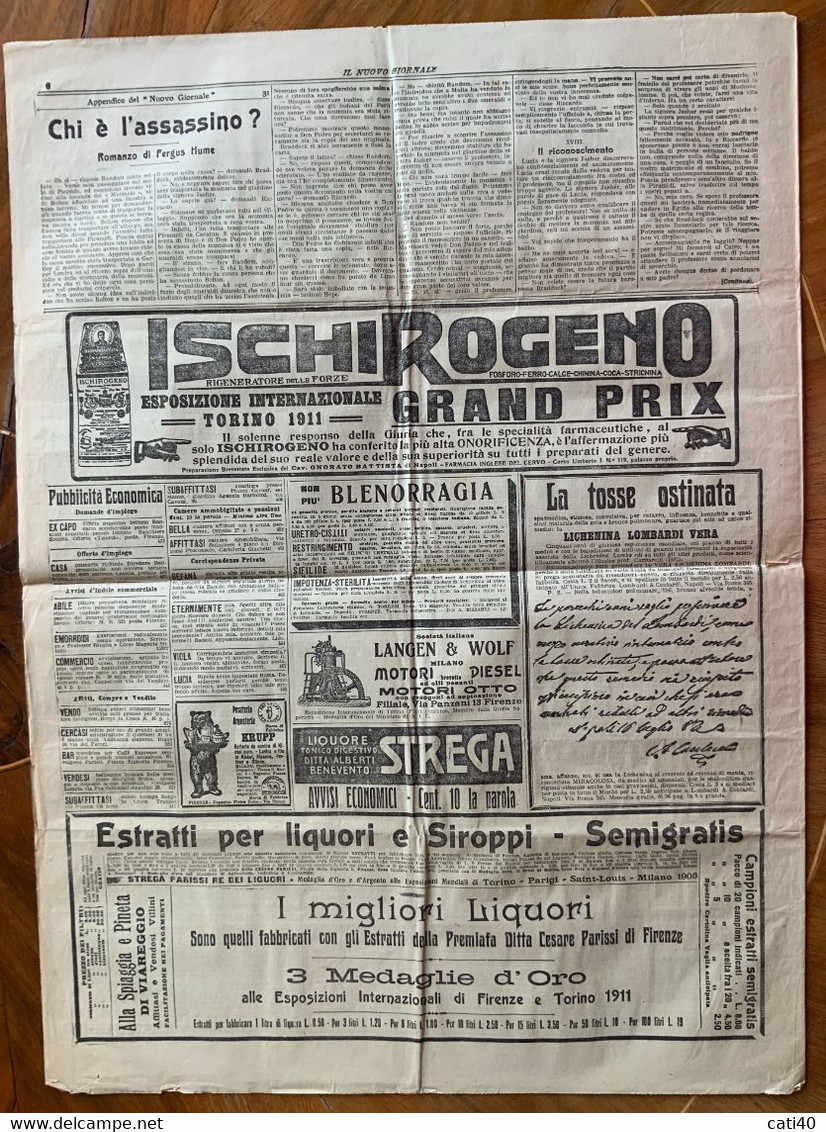 GUERRA ITALO-TURCA - IL NUOVO GIORNALE Del (/1/1912 : FEROCE VENDETTA DEI TURCHI....E RARE INSERZIONI PUBBLICITARIE ... - Prime Edizioni