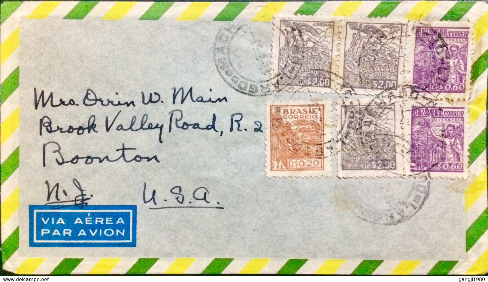 BRAZIL1953, COVER USED TO USA, WHEAT HARVESTING,1941 COMMERCE, WORKER, MULTI 6 STAMPS USED, LARGO DO MACHADO TOWN CANCE - Covers & Documents