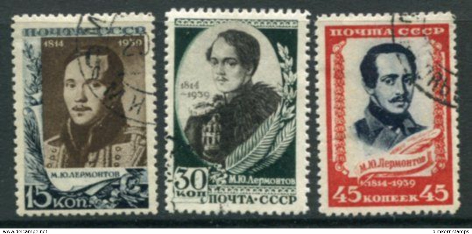 SOVIET UNION 1939 Lermontov Birth Anniversary Used.  Michel 726-28 - Used Stamps