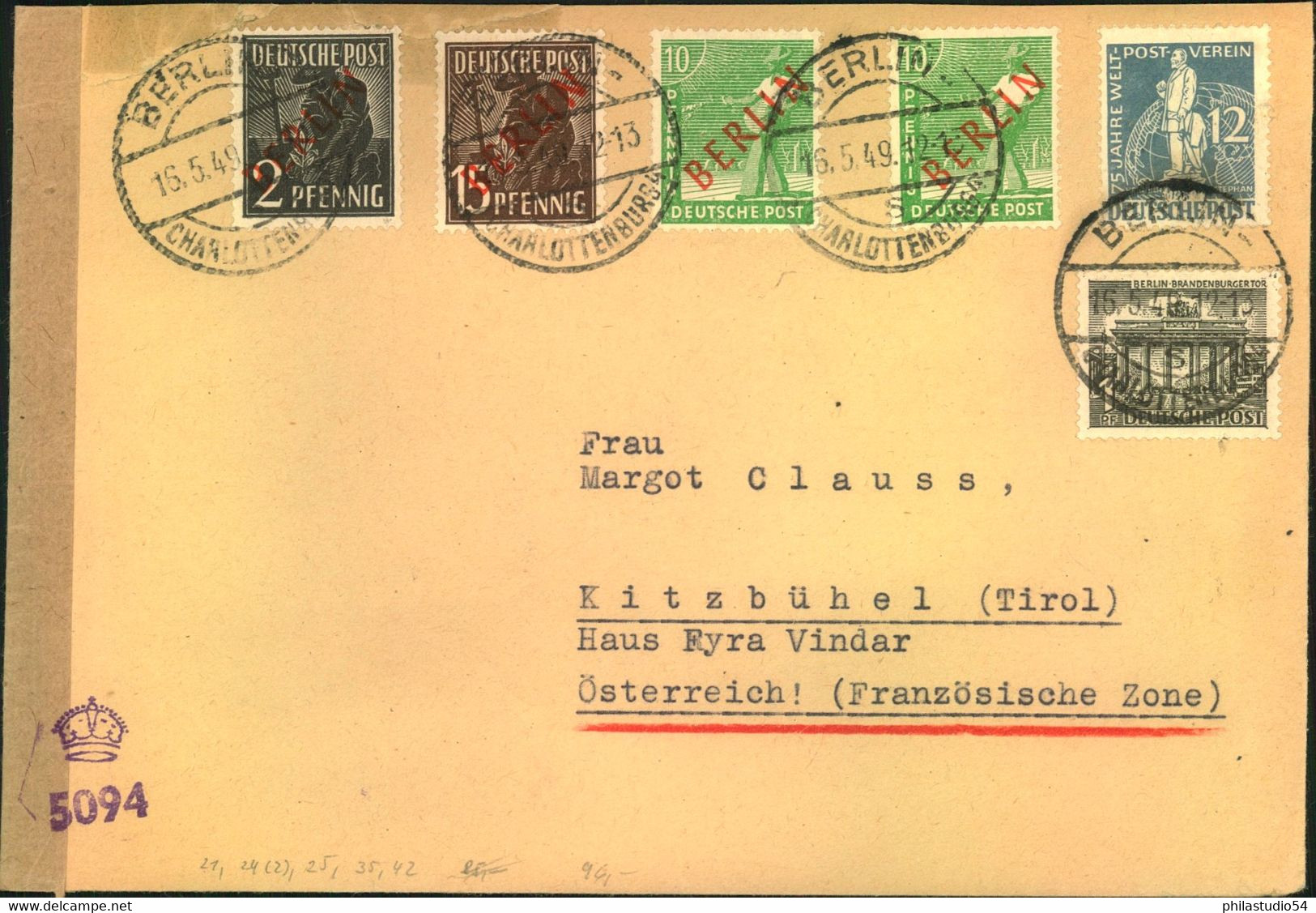 1949, Auslandsbrief Mit MiF Rotaufdruck, Stephan Und 1 Pf. Bauten - Autres & Non Classés